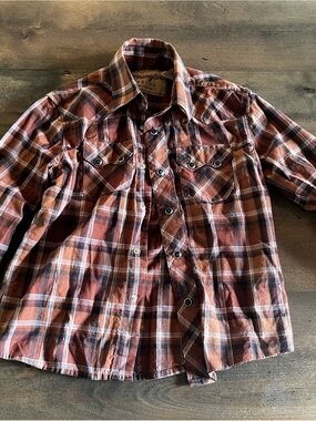 Wrangler Retro 5-6 Brown Plaid Western Pearl Snap Shirt